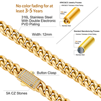 12mm Double face Glacé Fermoir Collier Hip Hop Bijoux CZ ZIRCON Femmes Bracelet Plaqué Or 18K Miami Cubain Lien Hommes Chaîne