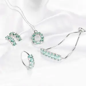 Conjunto de joyería de moda para mujer, aretes de plata 925, colgante, collar, anillo y pulsera, conjunto de joyería de plata de ley 925