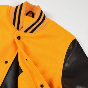 100% Original Genuine Cowhide Leather Varsity <b>Jacket</b> for Men Collarless with Woolen Fashion Winter Wear - Product Image 1