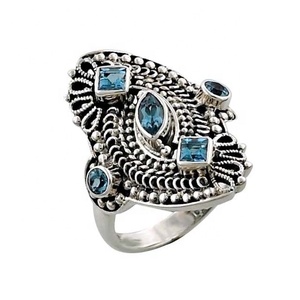 ลดกระหน่ำ925เงินสเตอร์ลิงสีฟ้าแหวนพลอยบุษราคัมเครื่องประดับเงินทำด้วยมือแบบอินเดียของขวัญแหวนเวอร์เมียลตลอดไปสำหรับเธอ - Product Image 1