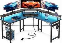 Bureau d'ordinateur multifonctionnel avec lumières LED RVB, plusieurs tiroirs, poste de travail robuste avec rangement, surface en bois MDF
