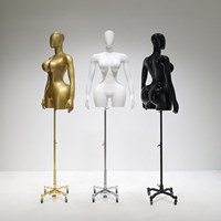 Mannequin buste femme grande taille en fibre de verre avec base à roulettes, coloris or, noir, blanc, pour présentation de vêtements en magasin