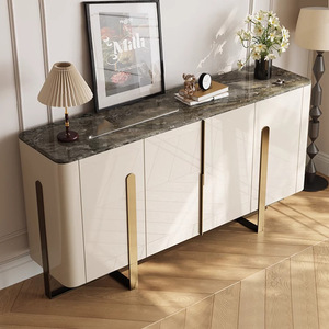 Italian Light Luxury Modern Wood Double Door Entrance Cabinet <strong>Sideboard</strong> Marble Surface Shoe Cabinet <strong>for</strong> Guest <strong>Hall</strong> Wholesale - Product Image 4