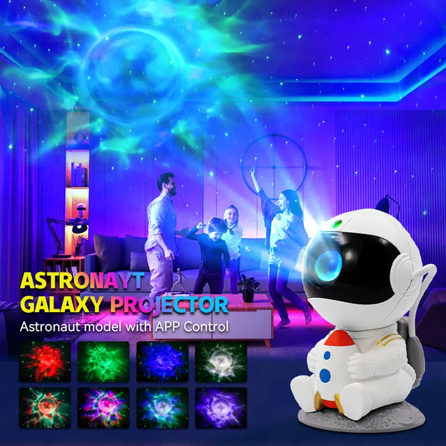 Star Projector Lamp Plug-in Remote Sound-Activated APP Adjustable 7-Color Changing LED Night Light for Baby's Bedroom Kids'