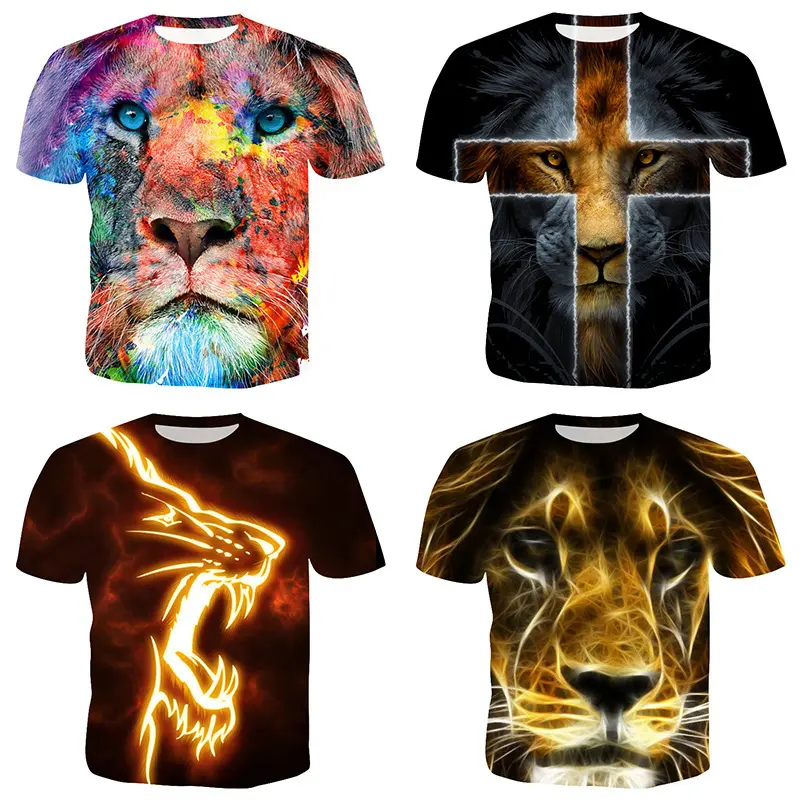 Oversized 3D Printing Animals Embroidered-Logo Clothing New-Design Fashion Brand Short Sleeve Slim Tops T-shirts