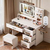 Ensemble de coiffeuse moderne pour chambre à coucher avec éclairage LED, miroir coulissant et grands tiroirs de rangement, table de maquillage pour filles