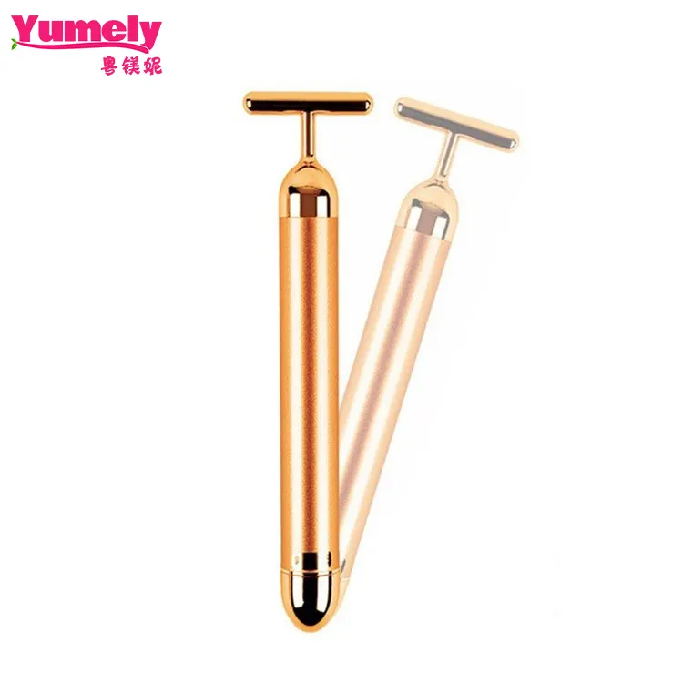 Belleza Bar 24k oro pulso Massager Facial T de oro en forma de palo Facial rodillo masajeador