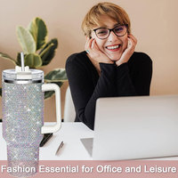 Gobelet personnalisé en strass 40oz, tasse isotherme scintillante avec poignée et paille, pour café, bureau et voiture