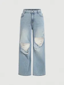 Over Size Fashion Stitching Washed Strap Denim Overalls <strong>Dungarees</strong> for <strong>Women</strong> Casual Ladies Jeans Pants - Product Image 2