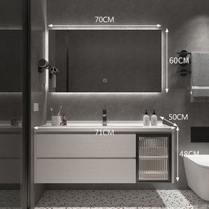 Modern Lacquer MDF Wooden Melamine Board Bathroom Vanity Unit <b>Mirror</b> Integrated Ceramic Washbasin Toilet Sink for Hotel Use Wall - Product Image 2