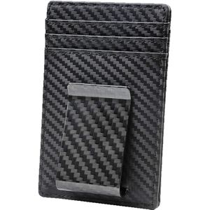 Portefeuille minimaliste en fibre de carbone, compact, protection RFID, porte-cartes de crédit ultra fin, cuir véritable, unisexe, noir - Product Image 4