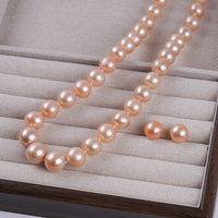 Collier et boucles d'oreilles en perles d'eau douce Edison roses de 12-13 mm avec argent 925 plaqué or
