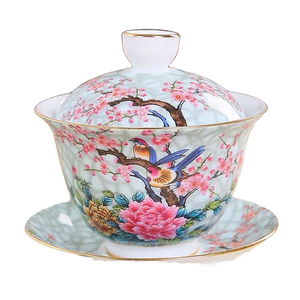 Gaiwan blanc en porcelaine émaillée de style traditionnel chinois, artisanat coloré, avec un bon sens symbolique, recommandé par M. - Product Image 1