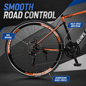 Bicicletta da Corsa <span class=keywords><strong>GUNS.N</strong></span>.<span class=keywords><strong>ROSES</strong></span> Gun Flower 700C in Lega di Alluminio con Doppio Freno a Disco, Manubrio Curvo, Modello GR-F8 - Product Image 3