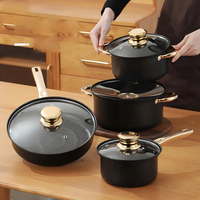 Ensemble de 8 ustensiles de cuisine antiadhésifs en pierre Maifan de qualité supérieure, comprenant une casserole à lait et une marmite, compatible avec les plaques à induction, idéal comme cadeau de cuisine