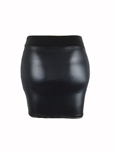 Falda de tubo de cuero Pu de imitación Simple para mujer, vestido de estilo corto, Mini falda informal elástica Simple de Base delgada coreana - Product Image 4