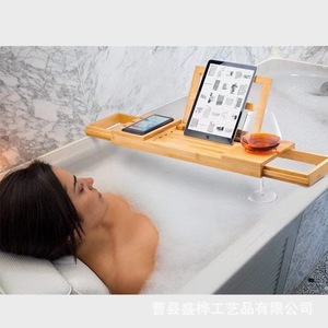 Estante de Baño Extensible de Bambú para Teléfono, Tablet, Snacks y Copas de Vino - Product Image 2