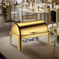 Réchauffeur de marmite en libre-service en acier inoxydable doré 9L équipement de restauration d'hôtel de luxe pour les fêtes de mariage chauffage au carburant