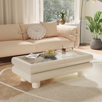 Table basse télescopique en verre de luxe carrée de centre de salon de maison blanche simple