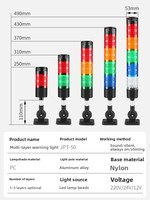 Lampu Peringatan LED Multi-Layer Bahan PC Non-Reflektif Lampu Kerja Mesin Perkakas Indikator Tiga Warna Suara Alarm JPT-50 CN