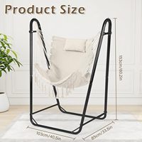 Support de chaise hamac en métal durable en forme de U, style bohème, avec appui-tête à pompons et poches latérales pour usage extérieur