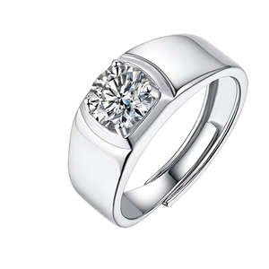 Bague d'anniversaire classique pour femme en argent sterling 925 plaqué rhodium avec moissanite et sertissage à griffes - Product Image 1