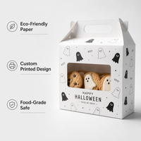 Boîte à biscuits personnalisée avec impression fantôme d'Halloween, boîte de boulangerie en carton blanc avec fenêtre, emballage de dessert écologique, faible MOQ, vente en gros