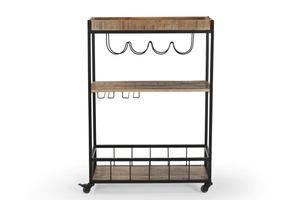 Carrito de Vino de Diseño Elegante, Colección Bar, en Hierro y Madera, Acabado Negro Mango, Material de Madera de Mango y Tubería Metálica, Precio al por Mayor - Product Image 2