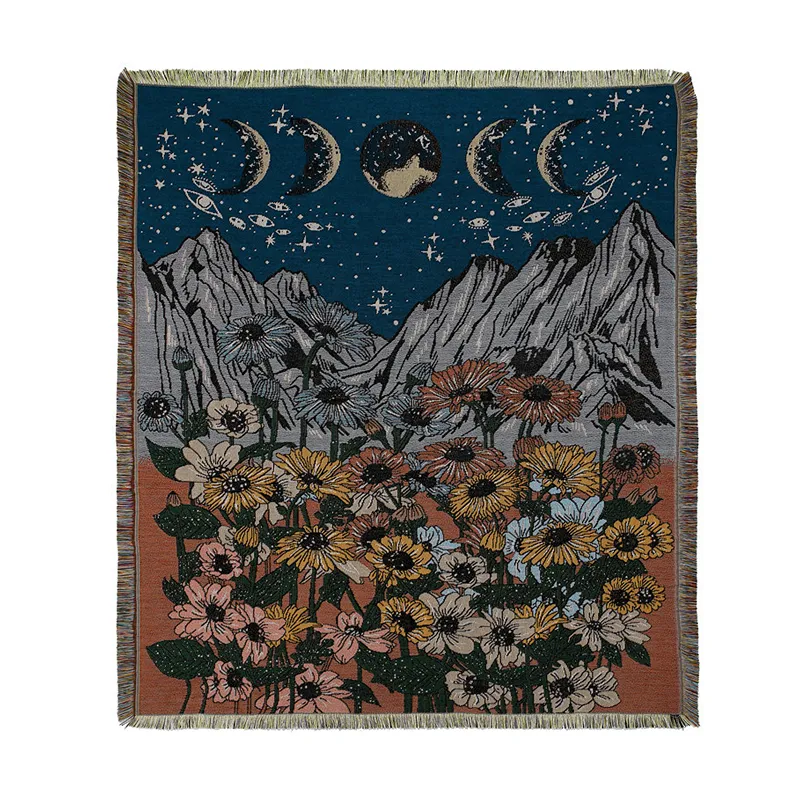 Custom Jacquard Woven Blanket Woven Throw Blanket Bohemian Tapestry Wholesale For Room Decoration