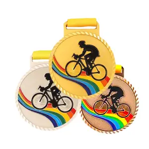 זול מדליות מפעל מותאם אישית 3d ספורט גימור פרס מזכרות מדליות כביש הרי רכיבה על אופני מדליית השחייה עם סרט