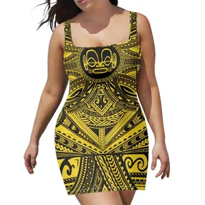 공장 직접 판매 폴리네시아 스타일 드레스 캐주얼 Bodycon 섹시한 여성 의류 파티 짧은 소녀 인쇄 패턴 드레스