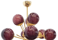 Magnifique lustre Sputnik avec 18 boules de verre, finition laiton doré, éclairage LED, intensité réglable, style moderne du milieu du siècle, pour la maison