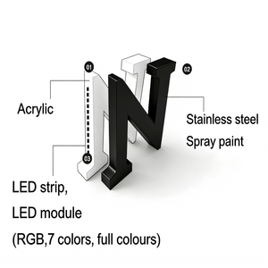 商业公司3D标志定制LED标牌标志灯牌LED背光金色金属亚克力LED发光标牌 - Product Image 6