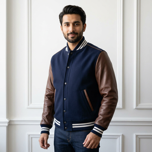 Navy Blue Wool Winter Baseball Varsity Jacket for <b>Men</b> Premium Fabric Classic Style Loose Fit Front Logo - Product Image 1