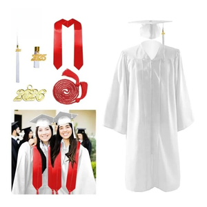 Robe de graduation unisexe pour adultes 2025, blanche mate, 39-63 pouces, avec toque et pompon, étole et cordon d'honneur rouge 60-72 pouces, 100% polyester - Product Image 5
