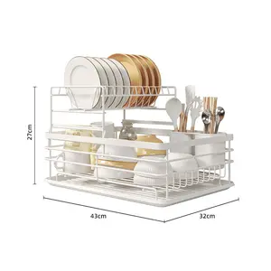 Scolapiatti multifunzione a doppio strato bianco scolapiatti da cucina ripiano di scarico Design giapponese in metallo per uso domestico