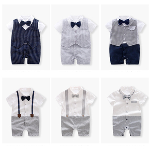 Baby wedding outfit gentleman clothing <span class=keywords><strong>neonato</strong></span> 100% cotone maniche corte baby boy designer abiti pagliaccetti per neonati - Product Image 2