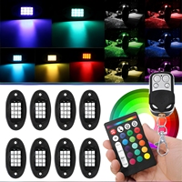 Kit de 8 projecteurs LED RGB JHS avec télécommande RF 24 touches et commande vocale, éclairage néon multicolore pour moto, VTT, UTV, camion, tout-terrain