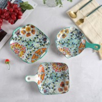 Service de table en céramique de couleur verte, 24 pièces, service de table en porcelaine, assiettes, ustensiles de table, service de pâtisserie
