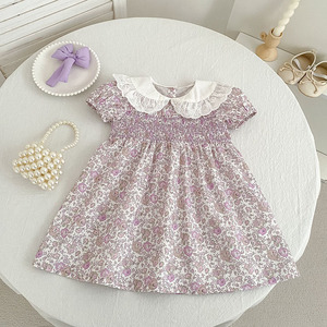 Set di Abiti e Tutine Floreali Viola Vintage Coreani Personalizzati OEM/ODM, Traspiranti in Cotone Organico per Bambine e Ragazze - Product Image 4