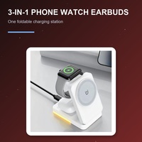 Station de charge sans fil magnétique pliable 3 en 1 pour téléphone, montre et écouteurs 15W avec veilleuse