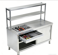 Plan de travail en acier inoxydable commercial avec porte coulissante, table de préparation de cuisine robuste pour restaurant, cantine, service de restauration