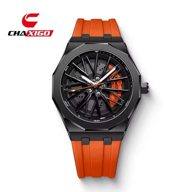 Chaxigo 7277 Original 3D Luxury Fashion Quartz Wristwatch for Men Waterproof Spinning Wheel 360 Degree Rotate Rim Man's Watch