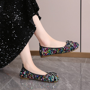 Ladies Luxury Slip-On Anti-Slippery Pointed Toe Sequin Bow <b>Flats</b> Breathable Comfortable Summer Shoes PU Lining - Product Image 4