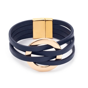Nueva Pulsera de Cuero Cruzado para Mujer, Brazalete de Metal con Anillo Grande, Pulsera Multicapa con Cierre Magnético, Brazalete de Acero Inoxidable - Product Image 3