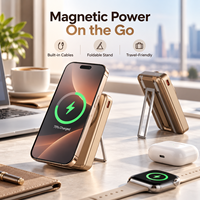Support pliable, batterie externe magnétique sans fil 10000 mAh 22,5 W, câbles tressés doubles intégrés, chargeur de montre connectée 2,5 W pour smartphone