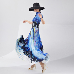 Maglietta plissettata Miyake da donna 2025 estate nuova maglietta a maniche corte cielo <span class=keywords><strong>stellato</strong></span> ampia gonna a drappo a due pezzi - Product Image 4