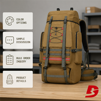 Sac à dos de randonnée 100L grande capacité, sac de voyage et de camping en plein air, sac à dos en nylon avec couvercle supérieur, cordons élastiques avant et poches latérales