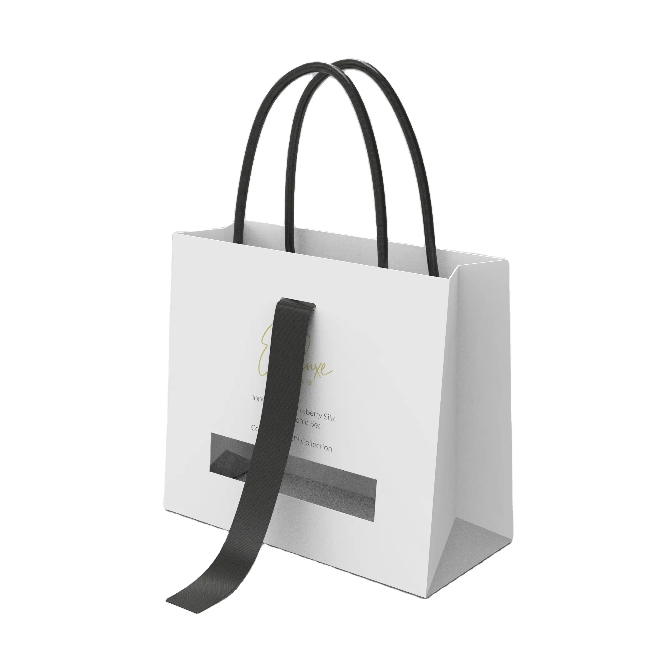 Luxury Custom Logo Printed Shopping Bags Paper Bag with Ribbon Handle for Silk Cosmetic