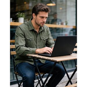 FOXA Men's Long Sleeve Cotton Work Shirt Casual Button <b>Down</b> Cargo Shirt for Hiking Camping Outdoor Use - Product Image 3